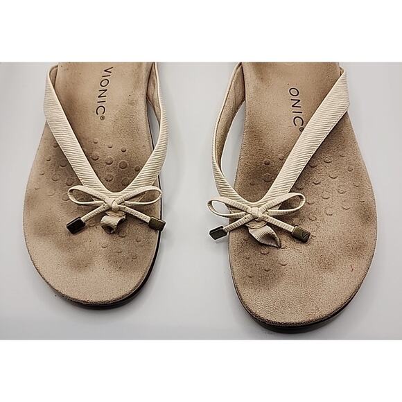 Vionic Bella Sandals Women Size 11 Ivory Flip flop Bowtie Comfort Orthotic - Picture 2 of 10